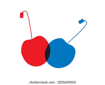 Icono de cerezo caricatura de estilo plano. Ilustración vectorial de Berries. Resumen de los frutos de los iconos. Berry aislada sobre fondo blanco. Ilustración del vector EPS10. Frutas de impresión azul rojo.