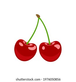 Cherry icon. Cartoon red ripe berry. Vector flat illustration.