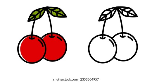 Cherry icon in color and black and white. Pixel perfect scalable to 384px, 192px, 96px, 48px and other. Vector illustration EPS10