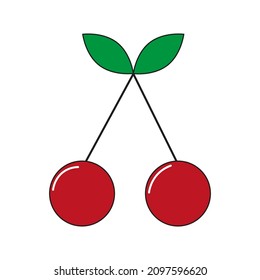 Cherry icon. Colored sign. Food symbol. Summer element. Isolated object. Flat art. Vector illustration. Stock image. EPS 10.