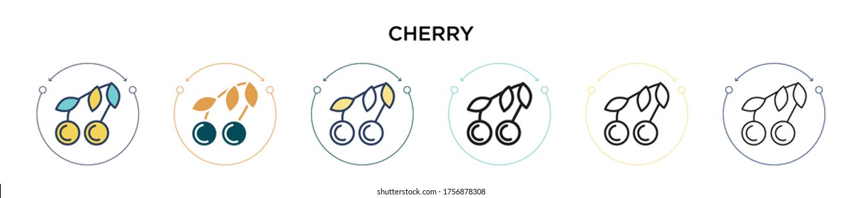Cherry icon in filled, thin line, outline and stroke style. Vector illustration of two colored and black cherry vector icons designs can be used for mobile, ui, web