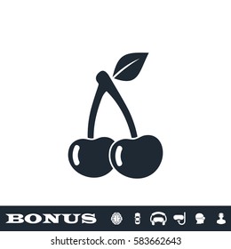 Cherry icon flat. Black pictogram on white background. Vector illustration symbol and bonus button