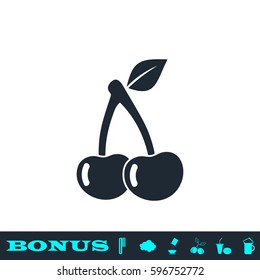 Cherry icon flat. Black pictogram on white background. Vector illustration symbol and bonus button