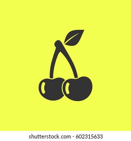 Cherry icon flat. Black pictogram on white background. Vector illustration symbol and bonus button