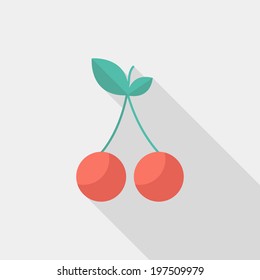 Cherry icon. Flat design style modern vector illustration. Isolated on stylish color background. Flat long shadow icon. Elements in flat design.