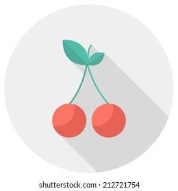 Cherry icon. Flat design style modern vector illustration. Isolated on stylish color background. Flat long shadow icon. Elements in flat design.