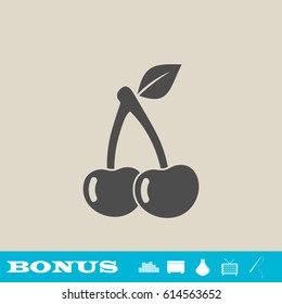 Cherry icon flat. Grey pictogram on light background. Vector illustration symbol and bonus button real estate, ottoman, vase, tv, fishing rod