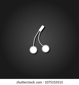 Cherry icon flat. Simple White pictogram on black background with shadow. Vector illustration symbol