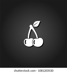 Cherry icon flat. Simple White pictogram on black background with shadow. Vector illustration symbol