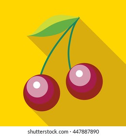 Cherry icon in flat style with long shadow. Fruits symbol