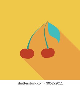 Cherry icon. Flat vector related icon with long shadow for web and mobile applications. It can be used as - logo, pictogram, icon, infographic element. Vector Illustration.