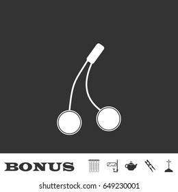 Cherry icon flat. White pictogram on black background. Vector illustration symbol and bonus icons