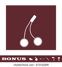 Cherry icon flat. White pictogram on brown background. Vector illustration symbol and bonus icons