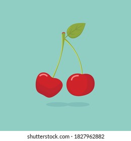 Cherry icon, great design for any purpose. Set illustration isolated. Flat design icons.