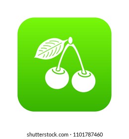 Cherry icon green vector isolated on white background