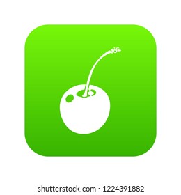 Cherry icon green vector isolated on white background
