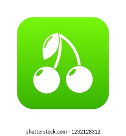 Cherry icon green vector isolated on white background
