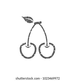 Cherry icon in grunge texture. Vintage style vector illustration.