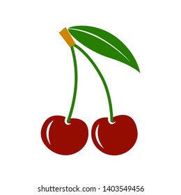 Cherry icon. Cherry isolated black sign on white background. Symbol cherry with leaf. Vector illustration