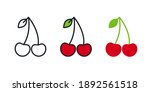 Cherry icon. Linear color icon, contour, shape, outline. Thin line. Modern minimalistic design. Vector set. Illustrations of fruits