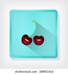 Cherry. Icon with long shadow. EPS10 vector