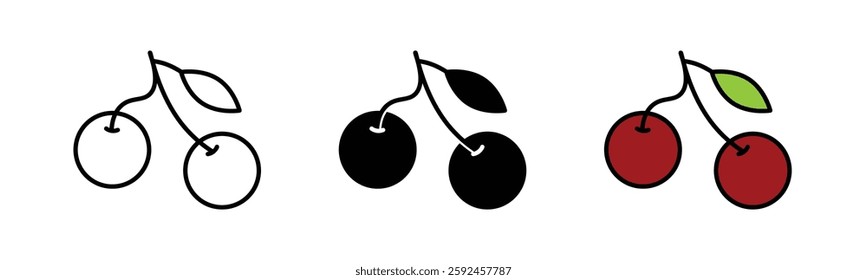 Cherry icon, Cherry icon mark in outline and filled style in color, isolated on white background