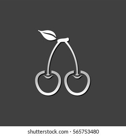 Cherry icon in metallic grey color style. Food fruit healthy diet