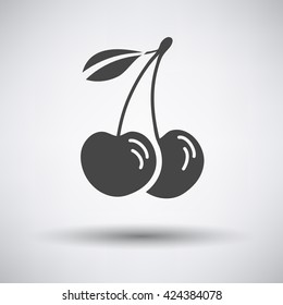 Cherry icon on gray background with shadow. Vector illustration. 