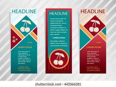 Cherry Icon on vertical banner. Modern abstract flyer, banner, brochure design template.