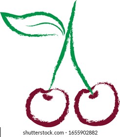 Cherry icon on white background with chalk