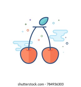 Cherry icon in outlined flat color style. Vector illustration.