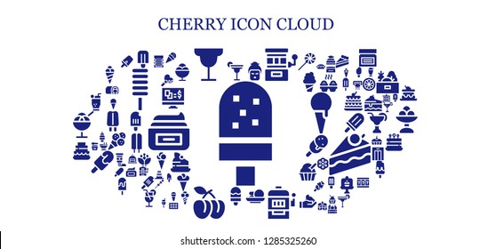  cherry icon set. 93 filled cherry icons. Simple modern icons about  - Ice cream, Cocktail, Popsicle, Geisha, Slot machine, Cakes, Plum, Cake, Mojito, Gambling, Cream, Custard