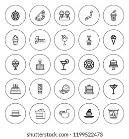Cherry icon set. collection of 25 outline cherry icons with cake slice, cake, cocktail, casino, cupcake, cream, durian, fruit, ice cream, japan icons. editable icons.