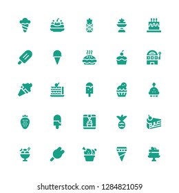 cherry icon set. Collection of 25 filled cherry icons included Cake, Ice cream, Cake slice, Pineapple, Strawberry, Cupcake, Slot machine, Pie, Popsicle