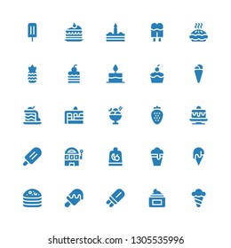 cherry icon set. Collection of 25 filled cherry icons included Ice cream, Cream, Popsicle, Cake, Fruit, Slot machine, Strawberry, Cupcake, Pineapple, Pie