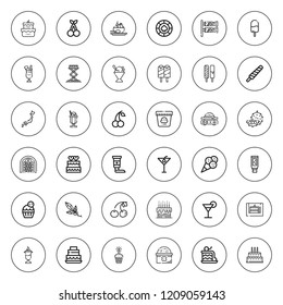 Cherry icon set. collection of 36 outline cherry icons with berry, cake, cherry, cocktail, casino, cupcake, cream, durian, gambler, ice cream, lift icons. editable icons.