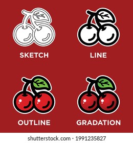 cherry icon set drawing design vector template