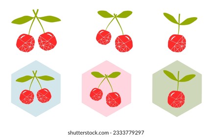 Cherry icon set isolated on white background vector illustration.