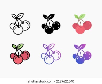 Cherry icon set with line, outline, flat, filled, glyph, color, gradient. Editable stroke and pixel perfect. Can be used for digital product, presentation, print design and more.