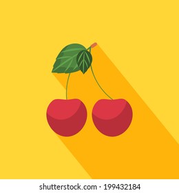 Cherry icon with shadow in flat design