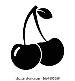 Cherry Icon Silhouette Isolated Vector