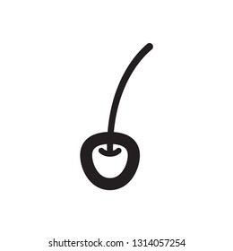 Cherry icon in thick outline style. Black and white monochrome vector illustration.