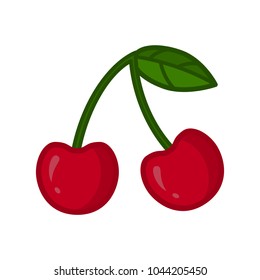 Cherry icon. Cherry twig with leaves. Vector illustration
