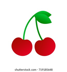 Cherry icon. Cherry twig with leaves. Vector illustration.