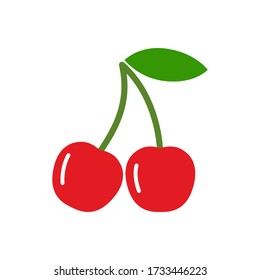 Cherry icon. Two sweet cherries. Vector illustration, isolated on white background