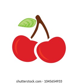 Cherry Icon, Vector Fruit Illustration, Sweet Cherries, Fresh Healthy Cherries