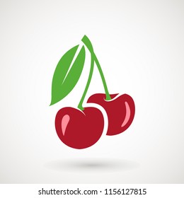 cherry icon, vector fruit illustration, fresh healthy sweet cherries pictogram isolated on white. logo illustration