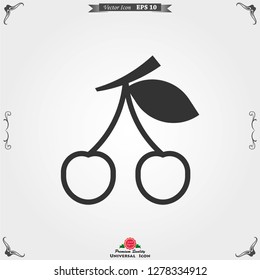 Cherry icon vector, fruit illustration, fresh healthy cherries
