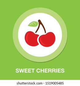 Cherry Icon, Vector Fruit Illustration, Sweet Cherries, Fresh Healthy Cherries