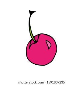 Cherry icon, vector fruit illustration isolated on white background, sweet cherries, flat fresh healthy cherries.	